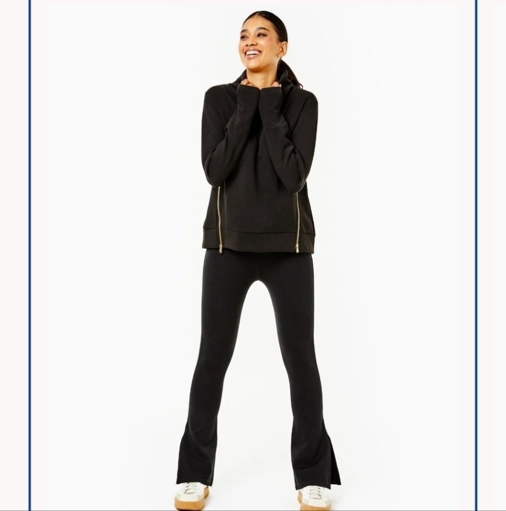Addison Bay polished double knit zip everyday pullover Black Small